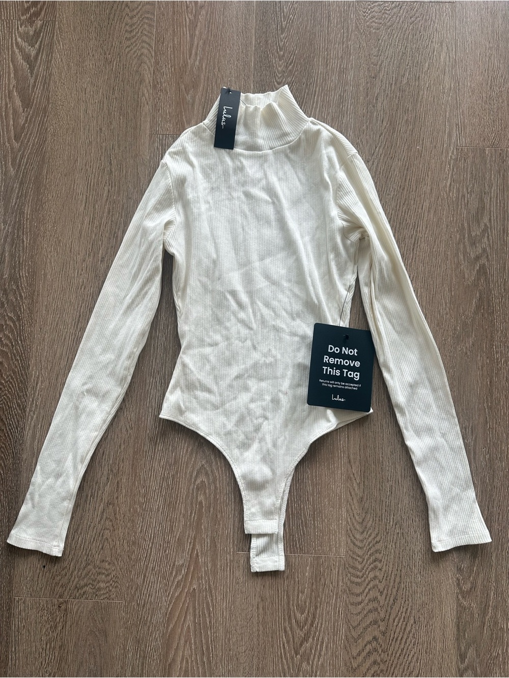 Lulu's Cream Ribbed Long-Sleeve Mock Neck Bodysuit
